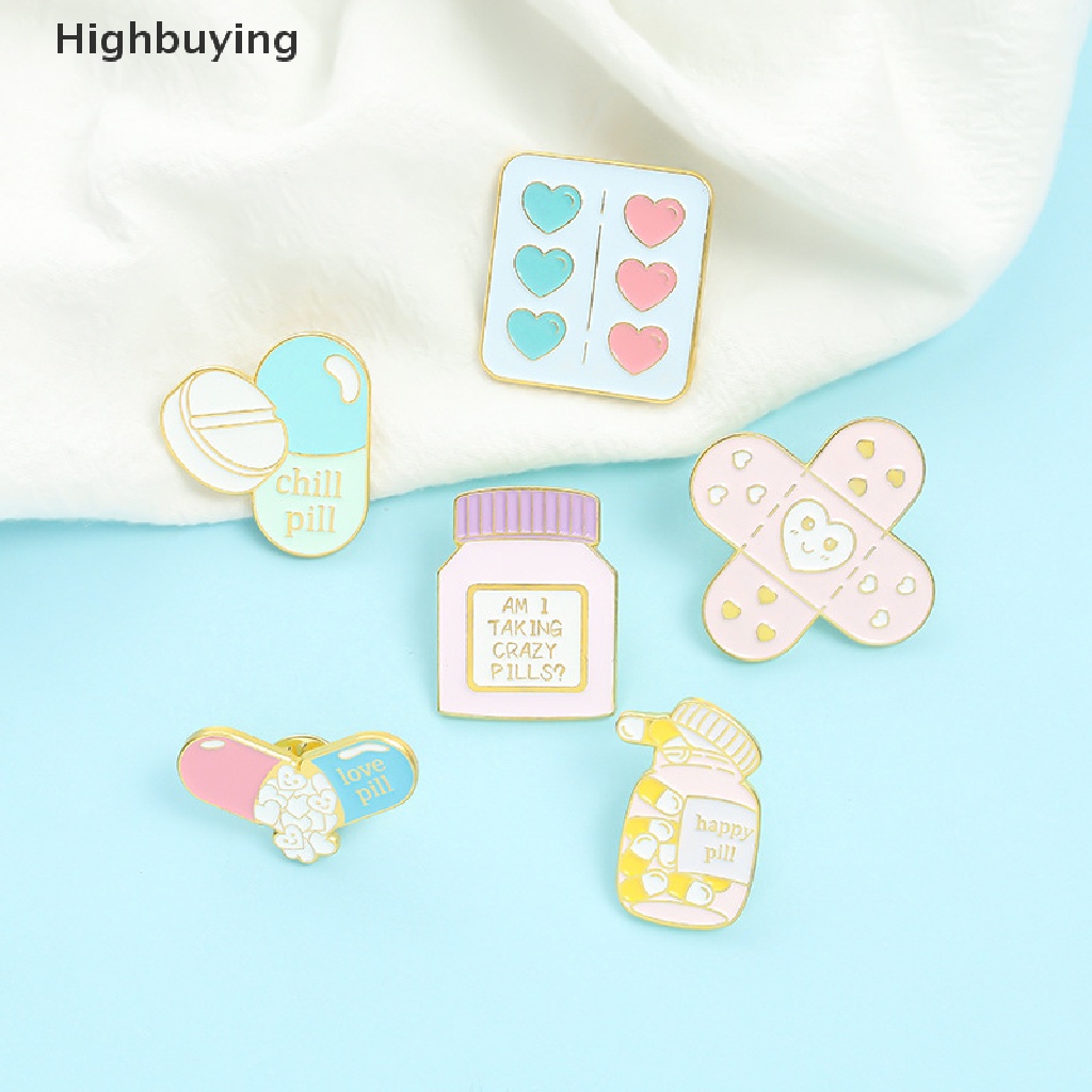 Hbid Kreatif Cinta Lucu Band-Aid Pil Botol Obat Enamel Pin Pink Kartun Paduan Bros Lencana Aksesoris Fashion Perhiasan Hadiah Glory