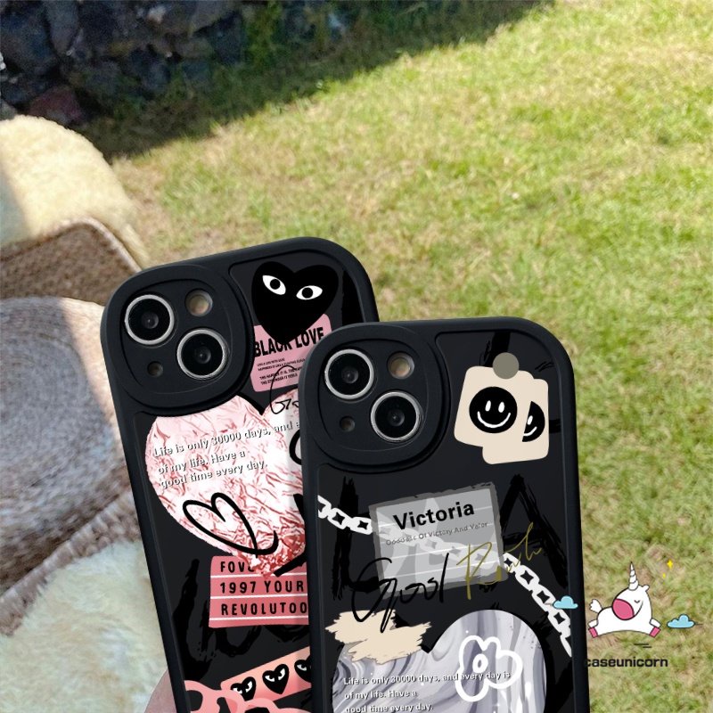 Csing Lembut TPU Cover Infinix Hot 9 11 10 Play 10s 10T 11s Hot 10 Lite Note 8 Smart 5 6 Comme des Garcons Ins Graffiti Cinta Hati Trendi Merek Label Shockproof Ponsel Pasangan Case