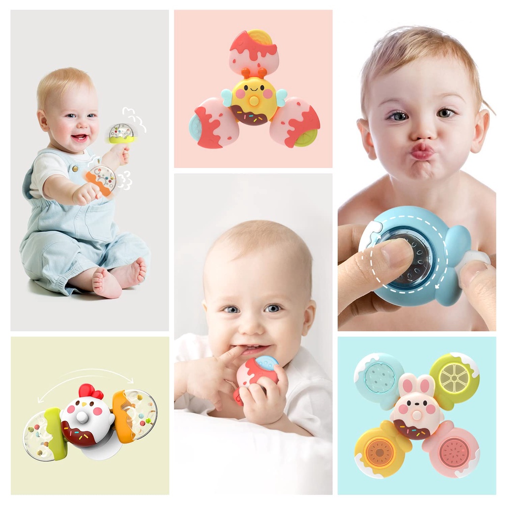 Cangkir Hisap Spinning Top Mainan Untuk Bayi Bayi Serangga Gyro Relief Stress Mainan Edukasi Suction Rotating Rattle Set Mainan Mandi