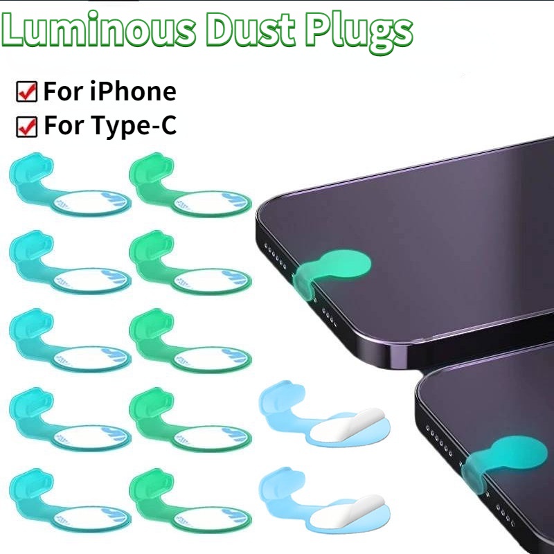 Tahan Air Anti Hilang Plug Silikon Dustplug Aksesoris Kompatibel Dengan Iphone Type-C Charging Port Pelindung Antarmuka Telepon Colokan Debu USB Tipe C Luminous Dustproof Cover