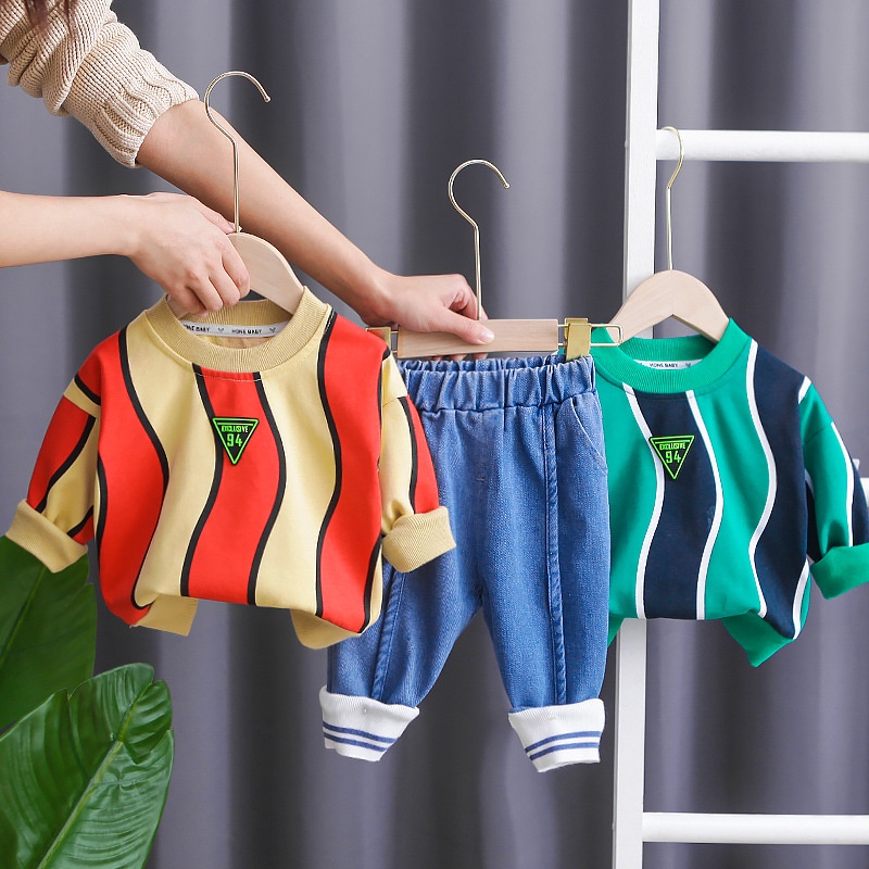 Setelan Anak Laki Laki Import Baju Anak Cowok Set BEY0ND Kaos Anak dan Celana Jeans Panjang