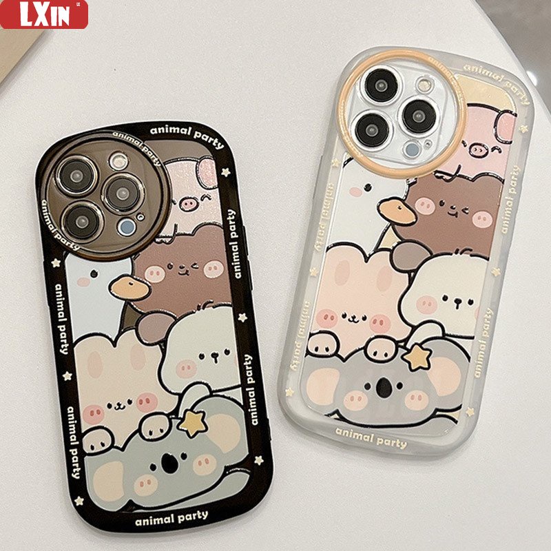 Soft Case Untuk IPhone14 Pro Max13 IPhone11 12 Pro MAX X XR XS MAX 6 6S 78 Plus SE 2020 Perlindungan Lensa Kartun Zoo Tahan Jatuh Fasion Hard Cover