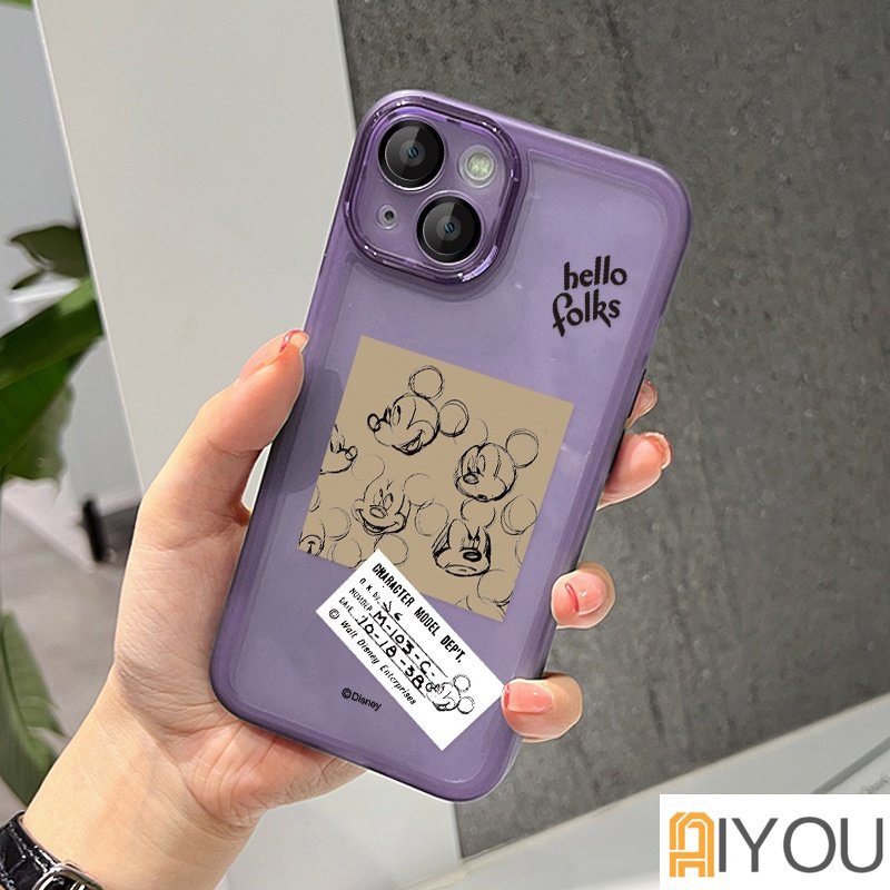 IPHONE Mickey label Case Mewah Silikon Transparan Dengan Speaker Penyaring Debu Soft Case Untuk Iphone14 13 12 11 Pro Max Plus Lensa Kaca Shockproof Cover