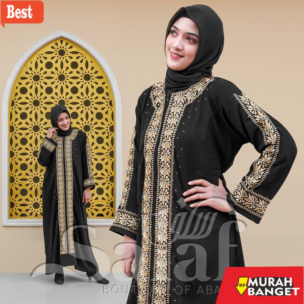 Gaya ala timur tengah di hari raya- Terbaru Baju Abaya Gamis Hitam Turkey Abaya Bordir Bahan JetBlac