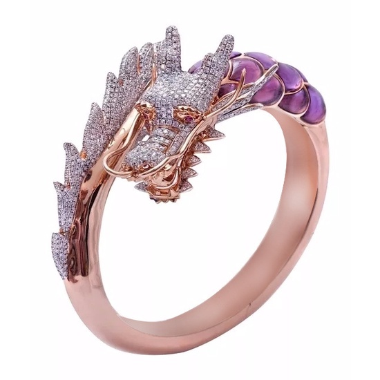 Goldkingdom Aksesoris Perhiasan Fashion Ready Stock Set Keran Agresif Dengan Cincin Berlian, Eropa Dan Amerika Berlapis 18k Rose Gold Dual Color Ring