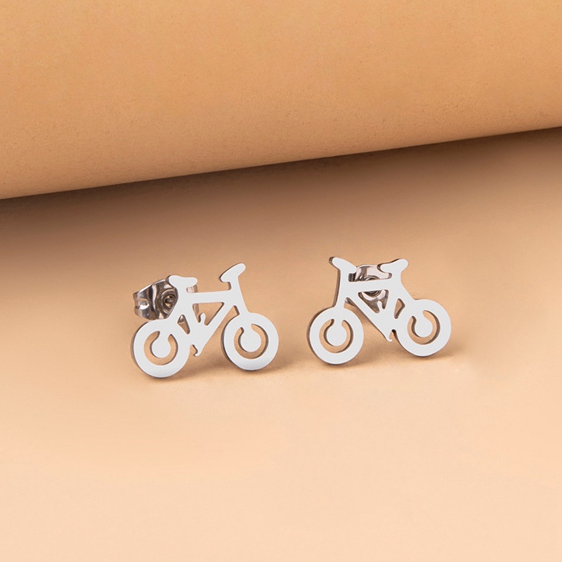 Tiny Bike Bicycle Anting Stainless Steel Untuk Wanita Fashion Warna Perak Kebugaran Olahraga Stud Earrings Piercing Telinga Perhiasan Hadiah Teman