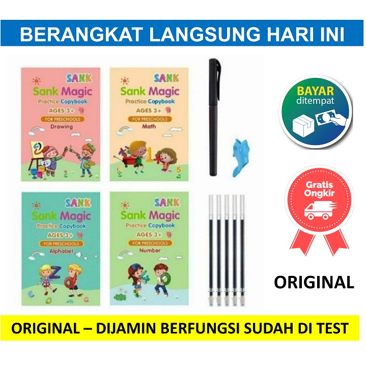 

Buku Sank Book Magic Sank Magic book 1 Set isi 4 Buku + pulpen 3+ BELAJAR MENULIS BERHITUNG MENGGAMBAR GAMBAR Bisa Dihapus