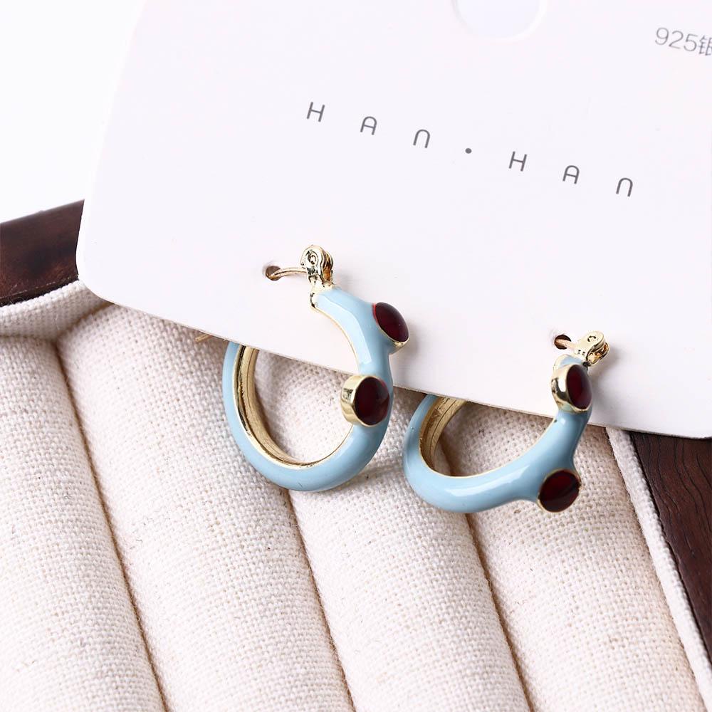 MXBEAUTY Wanita Hoop Earring Hadiah Minoritas Korea Perhiasan Aksesori Bohemia Geometris Berlian Imitasi Lingkaran Biru Telinga Gesper