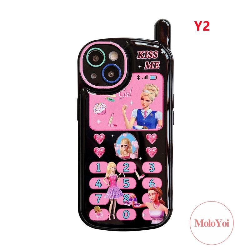 IPHONE Case Bentuk Ponsel Kepribadian Retro Kreatif Kompatibel Untuk Iphone11 7 8 Plus XR 13 14 12 Pro MAX X XS MAX Kartun Powerpuff Gadis Barbie Soft Cover