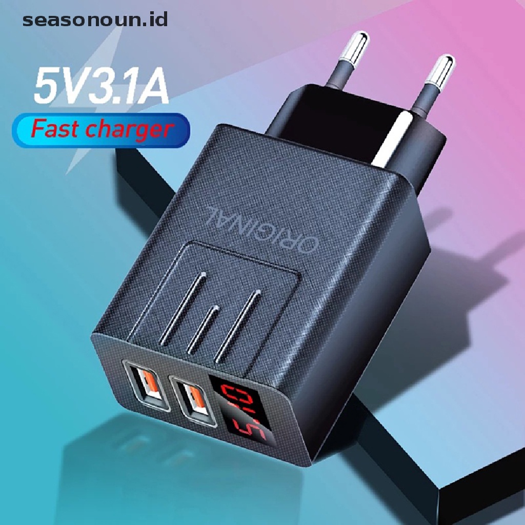 Seasonoun 45W QC 3.0 USB Charger LED digital display Quick Charge Adaptor Cas Telepon.