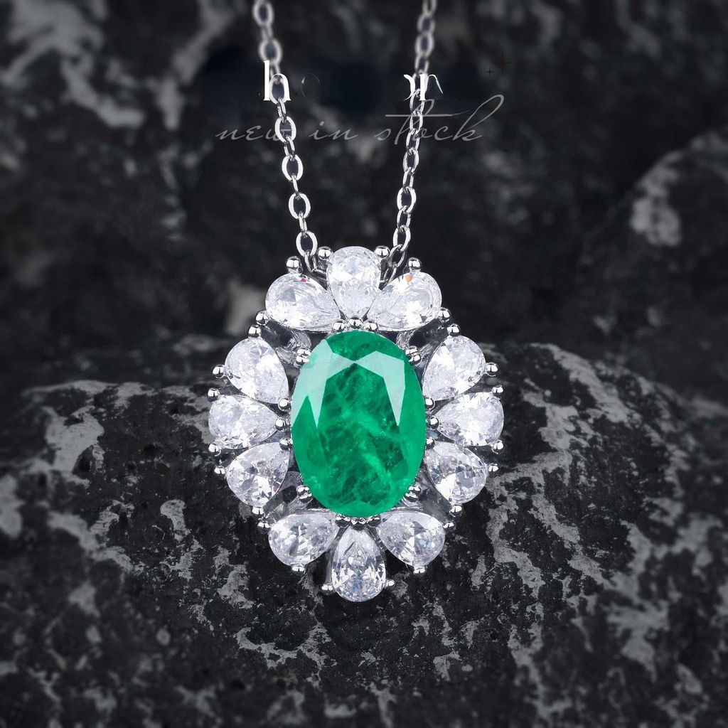 Goldkingdom Aksesoris Perhiasan Fashion Ready Stock Desain Dengan Kalung Zamrud Dengan Micro Full Berlian Hijau Cincin Terbuka Set Liontin Warna-Warni Untuk Wanita