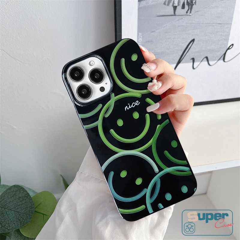 Casing Ponsel Kartun Pink Cherry Kompatibel Untuk IPhone 7plus 14 11 13 12 Pro Max7 8 Plus XR X XS Max SE 2020 Keren Hitam Cinta Hati Smiley Shockproof Glossy Halus Soft Cover