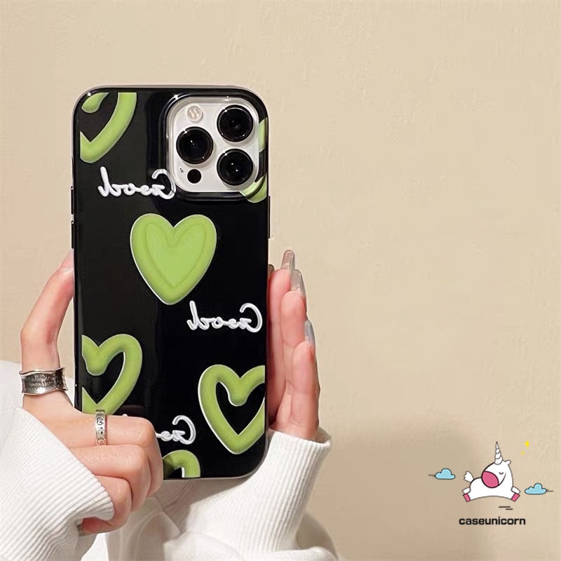 Casing Ponsel Glossy Kompatibel Untuk IPhone 14 Pro Max11 12 13 Pro Max7 8 Plus XR X XS Max SE 2020 Kartun Lucu Graffiti Cinta Hati Shockproof Halus TPU Lembut Kotoran Tahan Cover