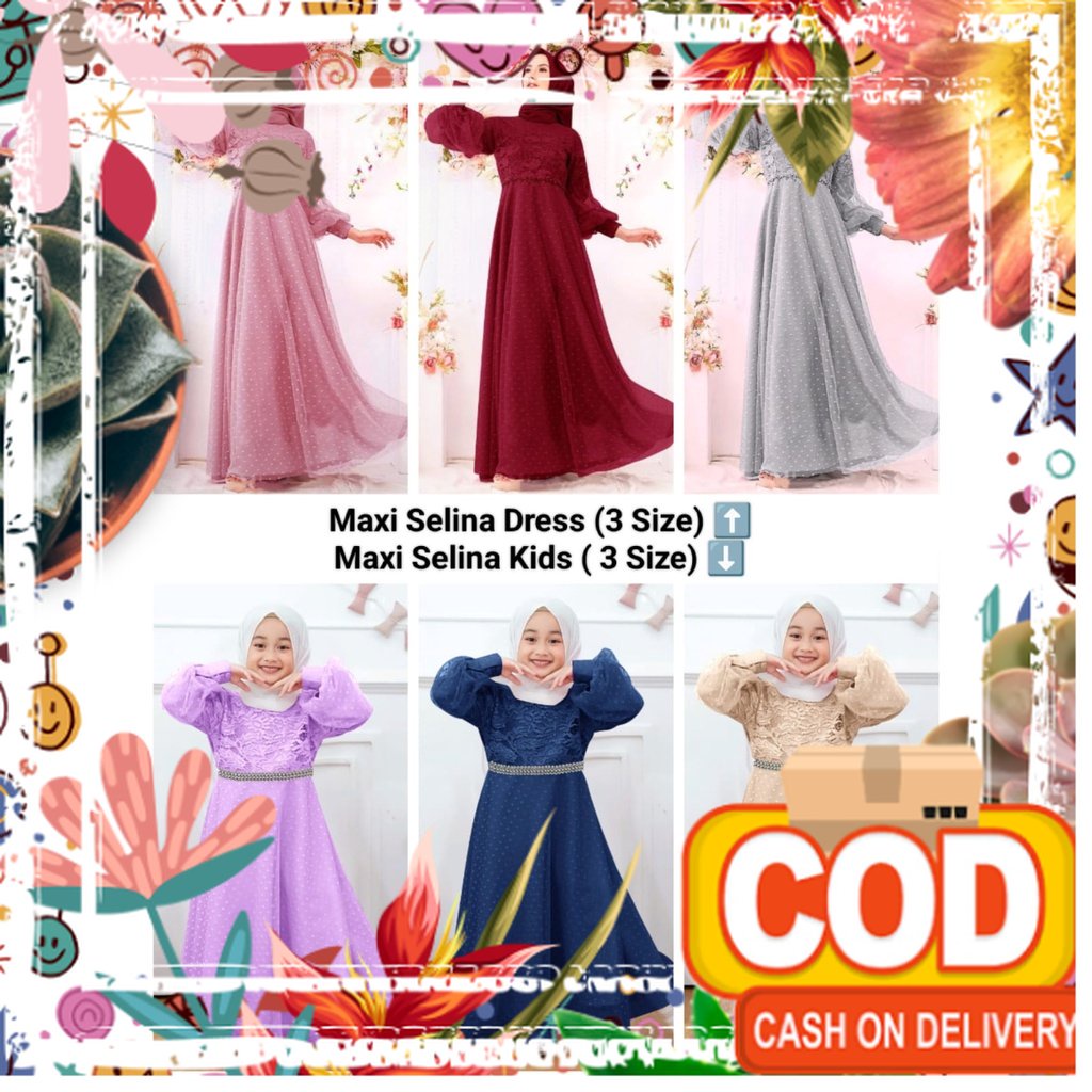 COD️Pakaian GamisTerbaru/Gamis Tutu Tille Dot/Maxi Selina Dress 3 Size /Maxi Selina Kids 3 Size/Inah