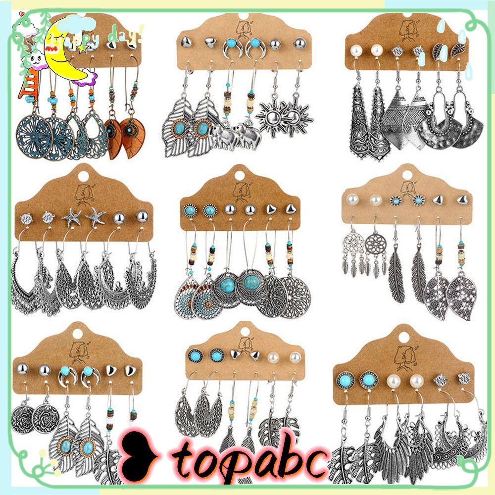 Top Turquoise Anting Set Wanita Batu Hijau Warna Silver Panjang