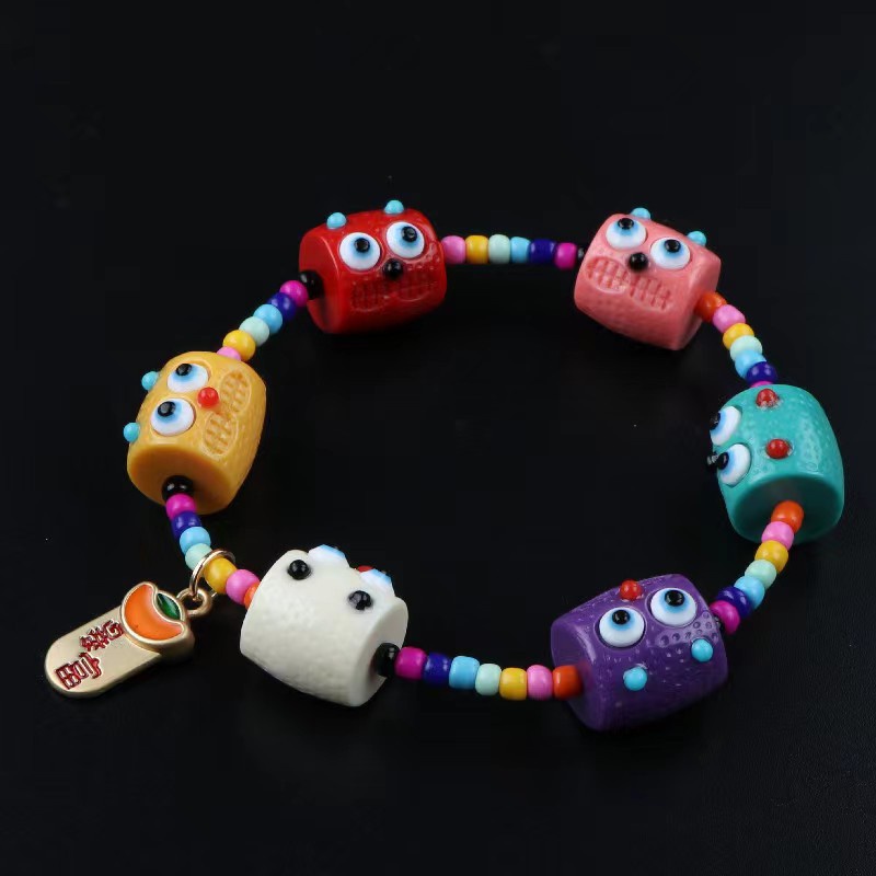 Gelang Manik-Manik Monster Kecil Geometris Akrilik Lucu Untuk Wanita