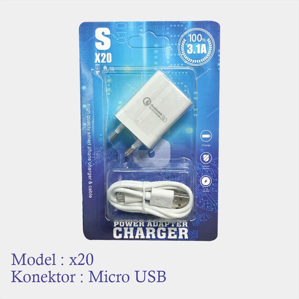 Charger X20 Output Max 3.5A type Micro Usb Panjang Kabel 1M