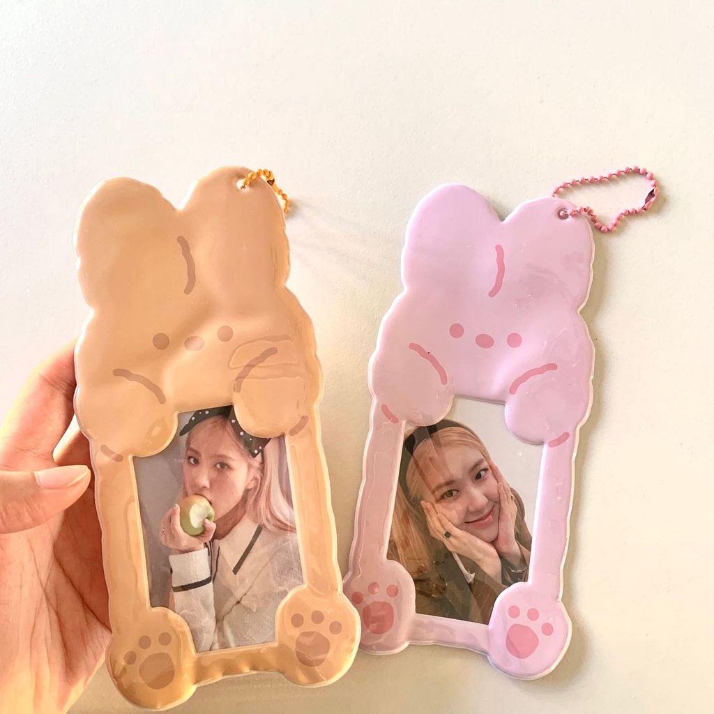 Kawaii Kartun Beruang Kucing Foto Card Holder Gantungan Kunci Tas Liontin Kpop Idol Photocards Pajangan Pelindung Rabbit ID Card Case Untuk Alat Tulis Siswa