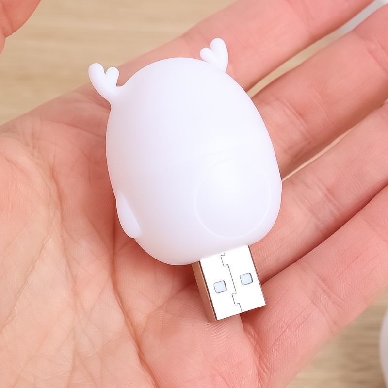 Rusa Lucu Mini USB Lampu Malam LED Super Terang Perlindungan Mata Lampu Buku Hemat Energi Lampu Baca Komputer Ponsel Power Charging Plug Light