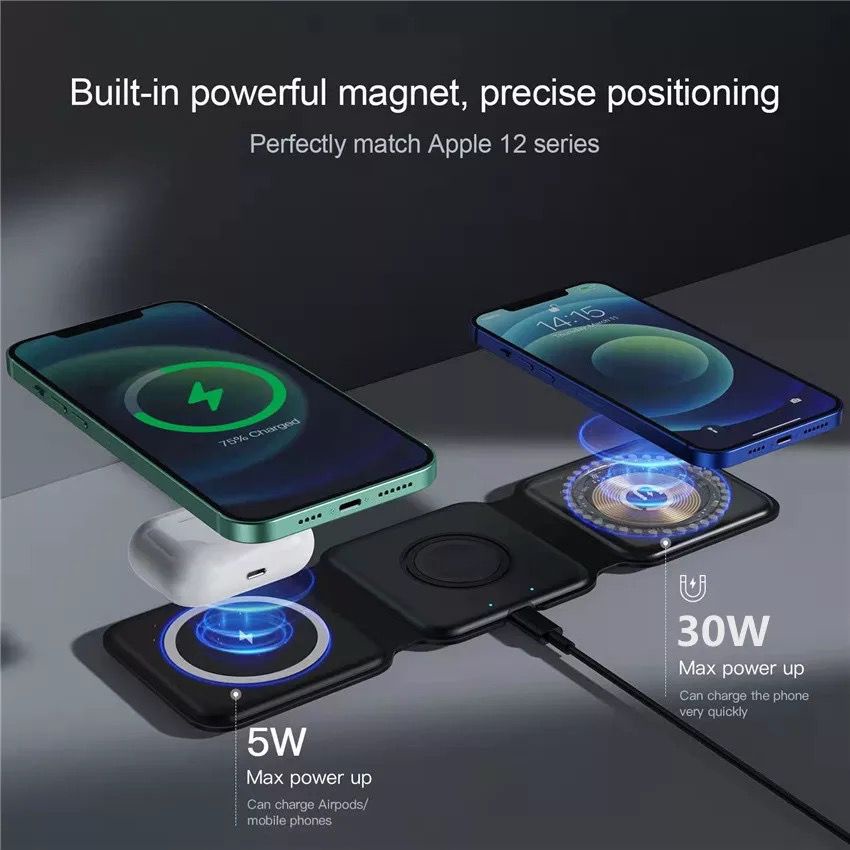 3 in 1 Foldable Magnetic Wireless Charging Watch 15W Magnetic Charging + Wireless Charging + Apple Watch Charging