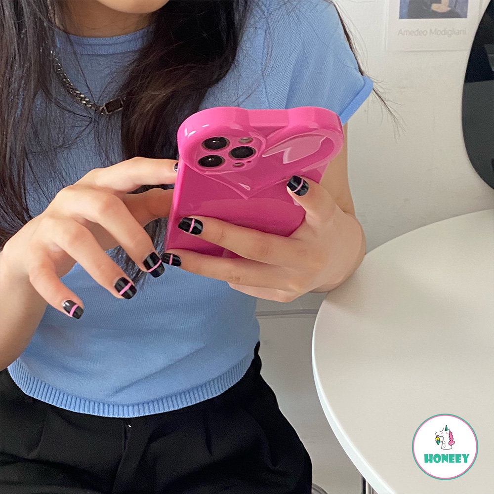 Simple INS Rose Red Love Heart Phone case Kompatibel Untuk Iphone13 12 14 case iPhone 11 Pro Max Silikon Lembut Shockproof Back Cover