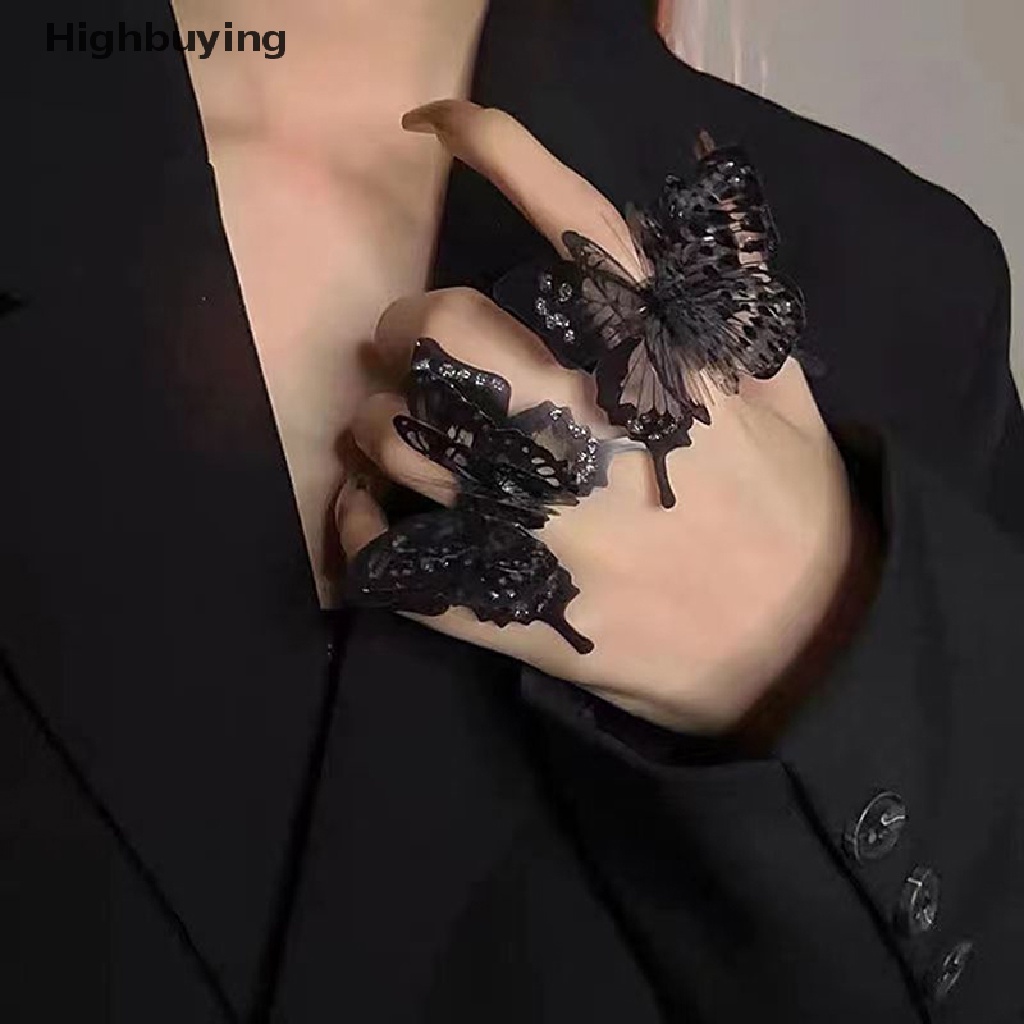 Hbid Punk Butterfly Ring Hitam Berlebihan Gothic Tiga Dimensi Vintage Finger Rings Butterfly Ring Untuk Wanita Perhiasan Aksesoris Hadiah Glory