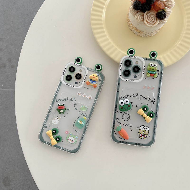 So Cute！3D Frog Eyes &amp; Duck Doll Soft Case HP iP iPhone 11 12 13 14 Pro Max 7 8 + Plus SE 2020 X XR SE 2020 XS Max FTD Clear Card Bag Casing Apple