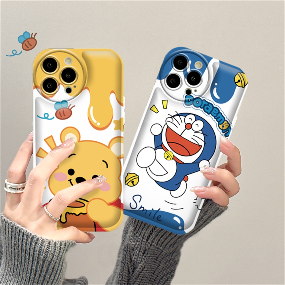 Case OPPO A17 A57 A16 A16K A5S A12 A3S A12E A92 A52 F1S A53 A33 A31 A9 A5 A15 A15S A54 F9 C1 Doraemon Dan Winnie the Pooh TPU Air Cushion Phone Cover