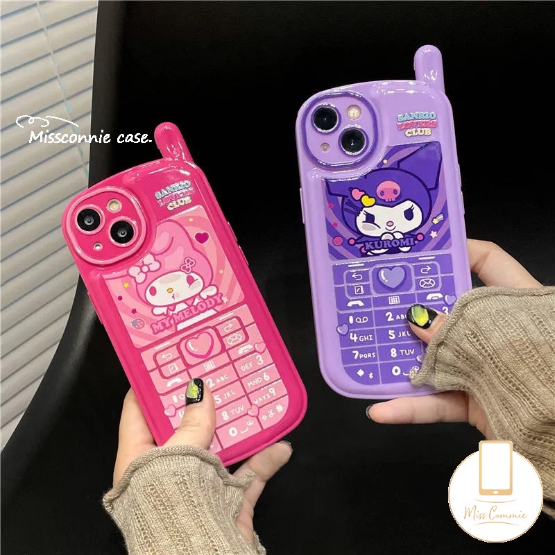 IPHONE Kepribadian Kreatif Casing Bentuk Ponsel Retro Kompatibel Untuk Iphone14 11 13 12 Pro Max7 8 Plus X XR XS MAX SE 2020 Kartun Lucu Ungu Kuromi Roes Melodi Merah Glossy Soft Cover