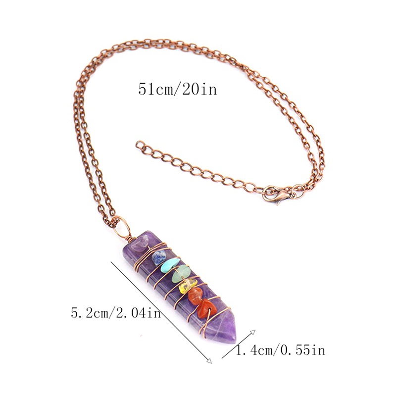 7 Chakra Penyembuhan Kristal Batu Permata Liontin Kalung, Rose Gold Kawat Tembaga Dibungkus Untuk Wanita Pria Hadiah Hari Valentine