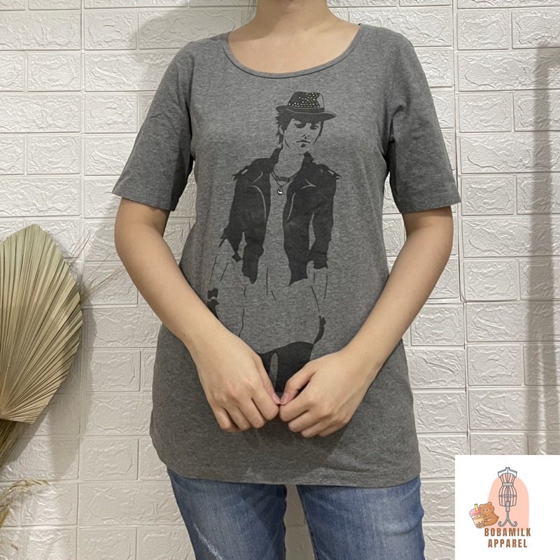 Bossini Grey Shirt Kaos Motif Lengan Panjang Blouse Fashion Wanita Preloved