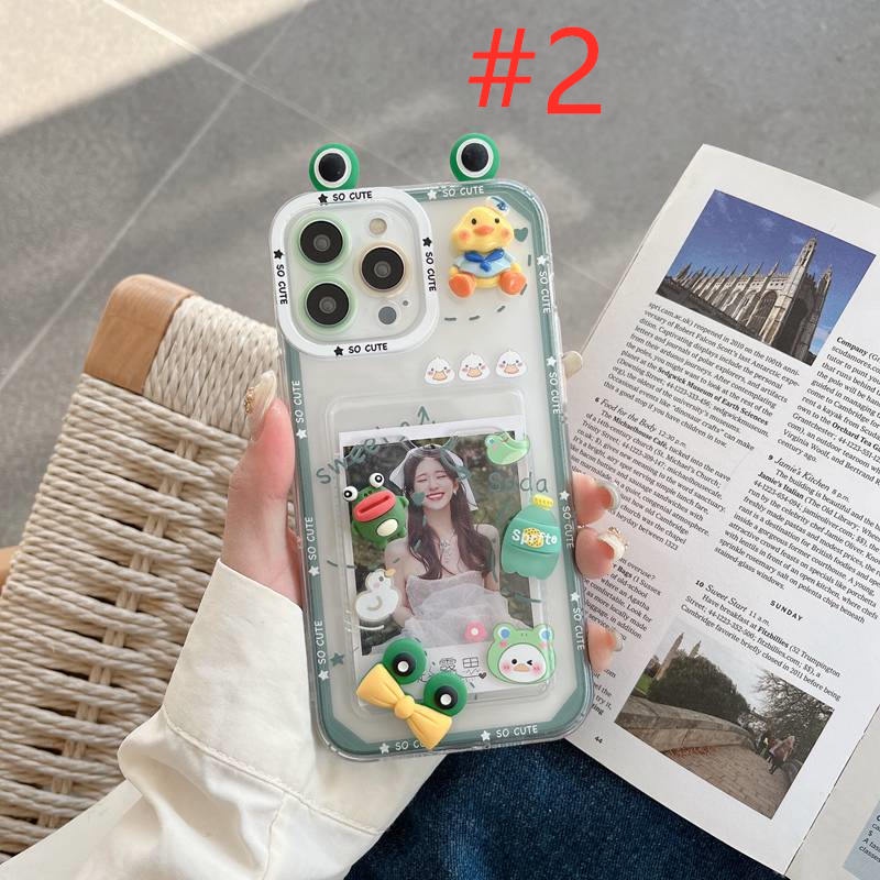 So Cute！3D Frog Eyes &amp; Duck Doll Soft Case HP iP iPhone 11 12 13 14 Pro Max 7 8 + Plus SE 2020 X XR SE 2020 XS Max FTD Clear Card Bag Casing Apple