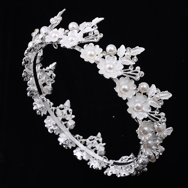 Fashion Alloy Lukisan Cat Wanita Putih Baking Paint Bridal Headband Hiasan Kepala Pernikahan Rambut Band Vintage Gaun Mutiara Rambut Mahkota