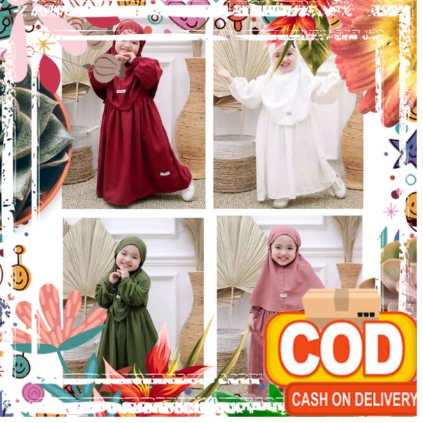 BEST SELLER SET GAMIS ANAK NAIRA & ZARINA SET JILBAB SERIES BASIC POLOS USIA 1-10 TAHUN FREE JILBAB 