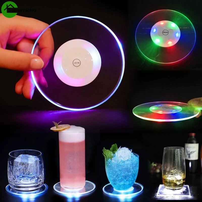 Hot Sale/Led Coaster Cup Holder Mug Stand Light Bar Mat Meja Tatakan Gelas Minuman Pesta Creative Pad Bulat Dekorasi Rumah Dapur Warna Warni