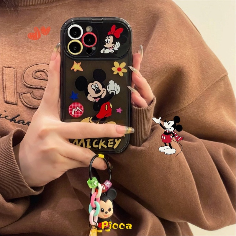 IPHONE Casing Cermin Make Up Flip Kreatif Kompatibel Untuk Iphone7 8 14 Plus 11 14 13 12 Pro MAX X XR XS MAX SE 2020 Kartun Disney Mickey Bunga Shockproof Lembut TPU Phone Cover