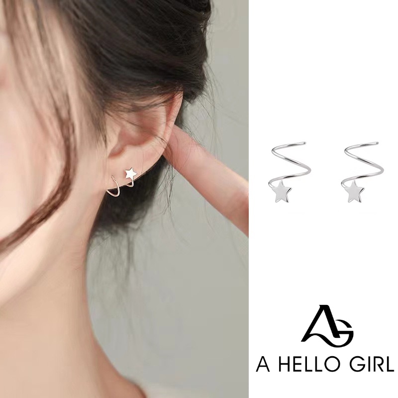 Anting Stud Earrings Mini Kecil Pentagram Bintang Membungkuk Bergelombang Perhiasan Earring Jewelry