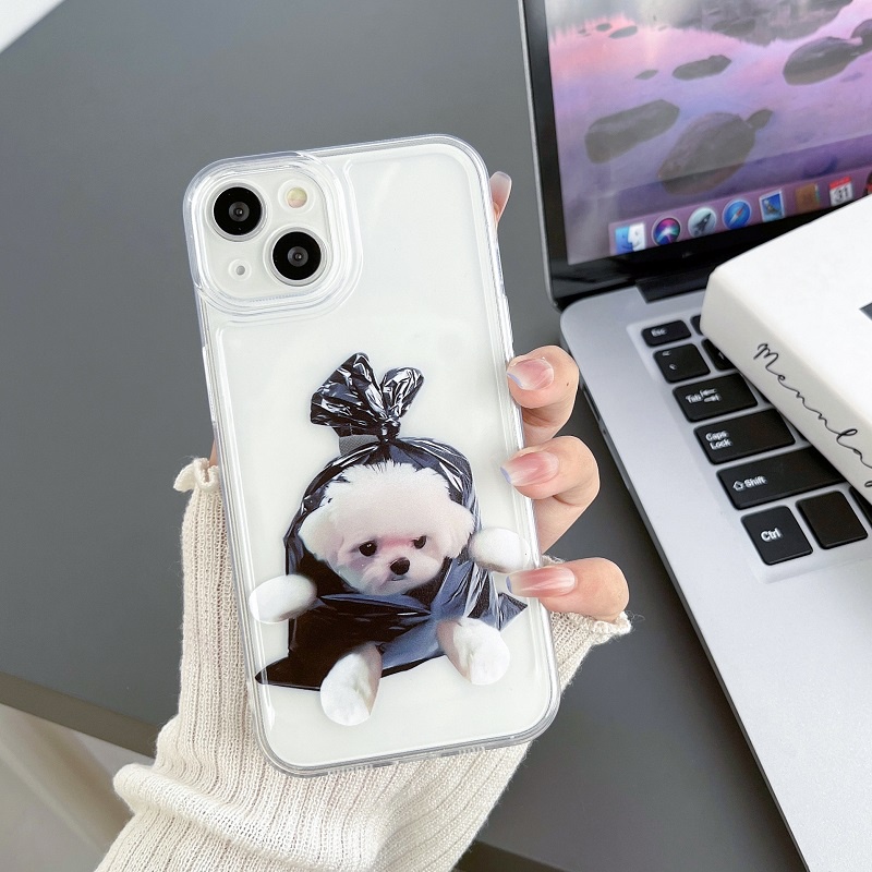 Iphone 14 Pro max cute kitten and puppy i14 13 11 12 case Pelindung Handphone x xr xsmax Silikon Transparan Tahan Jatuh