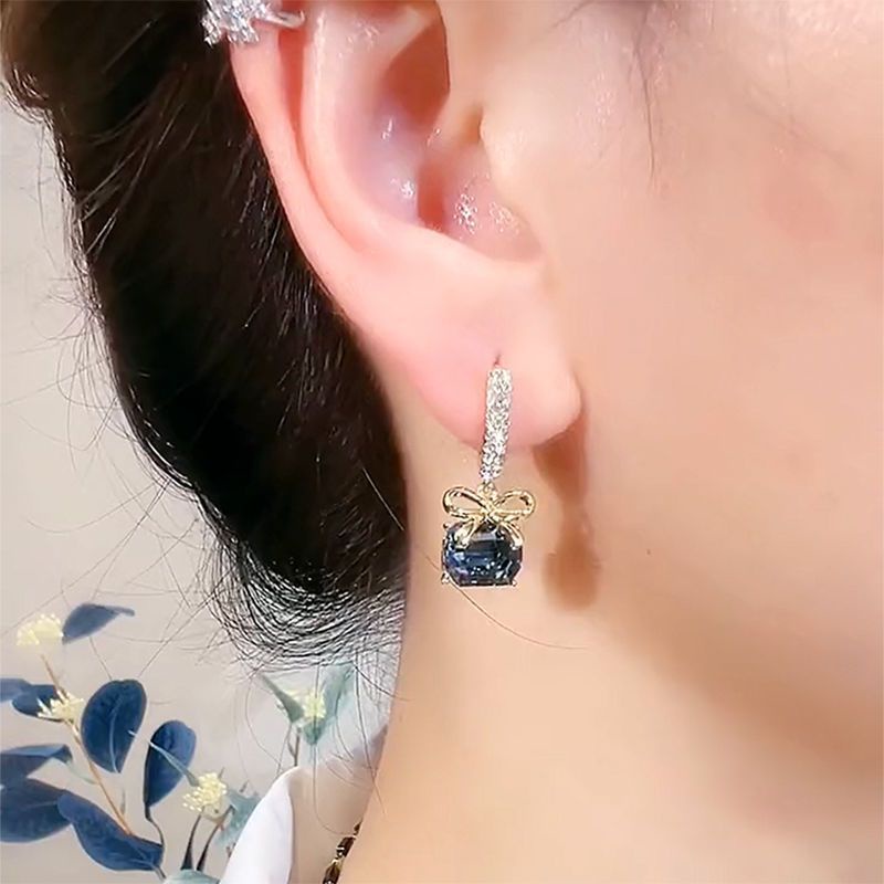 Korean Bow Earrings with Diamond Earrings Geometric Crystal Earrings for Women