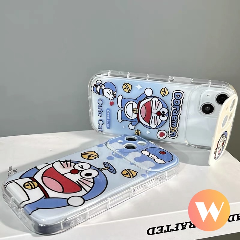 Kartun Kucing Lucu Doraemon Soft Case Kompatibel Untuk IPhone 7Plus 11 12 14 13 Pro Max XR 8 7 Plus X XS Max SE 2020 Flip Make Up Cermin Belakang Full Cover