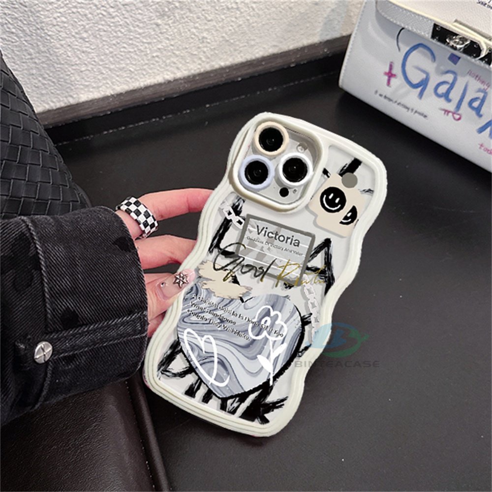 Casing hp Oppo A17 A77S A57 2022 A15 A16 A16K A54 A12 A5S A7 A94 A93 A3S A11k A53 A31 A52 A92 A37 F9 A1K A76 A36 5F A9 Doodle Pink Love Smiley Notes Tepi Melengkung TPU Phone Case Binteacase