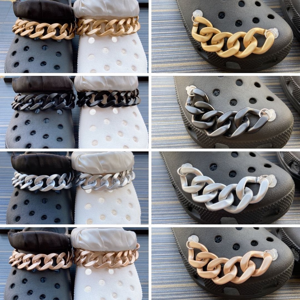 @shinydiy Crocs Fashion Chain Shoe Decoration Matte Gold &amp; Silver Series DIY-crocs Aksesoris Sepatu Rantai Fashion | asesoris wanita｜crocs jibbitz