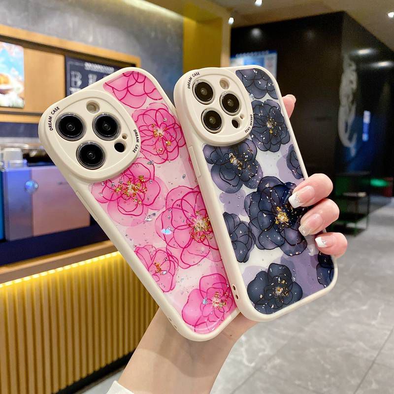 IPHONE  Bagus!Bunga Mawar Merah &amp; Ungu Flash Soft TPU Case HP iP Iphone14 13 12 11 Pro Max FTD Casing Apple