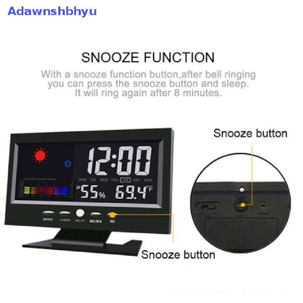 Adhyu LCD Layar Warna Digital Backlight Snooze Alarm Clock Weather Forecast Station  Id