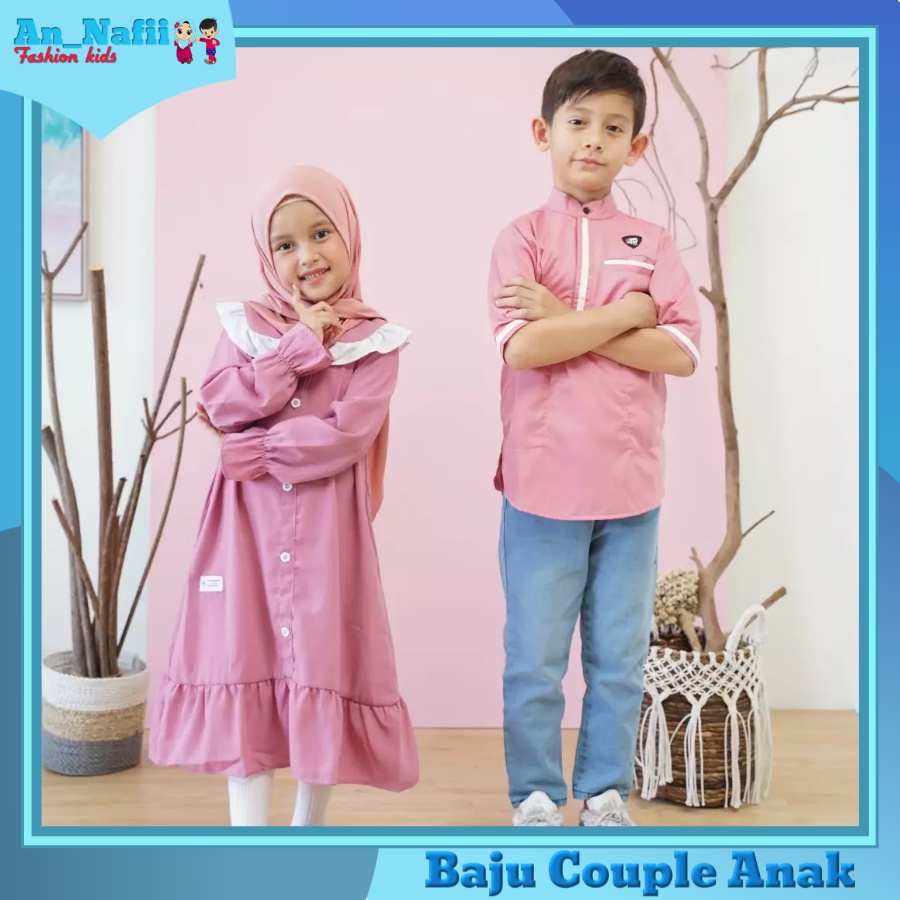 Baju Muslim Couple Anak Perempuan dan Laki Laki Dress Gamis dan Kemeja Koko Kurta Faza Fazia Muslimwear