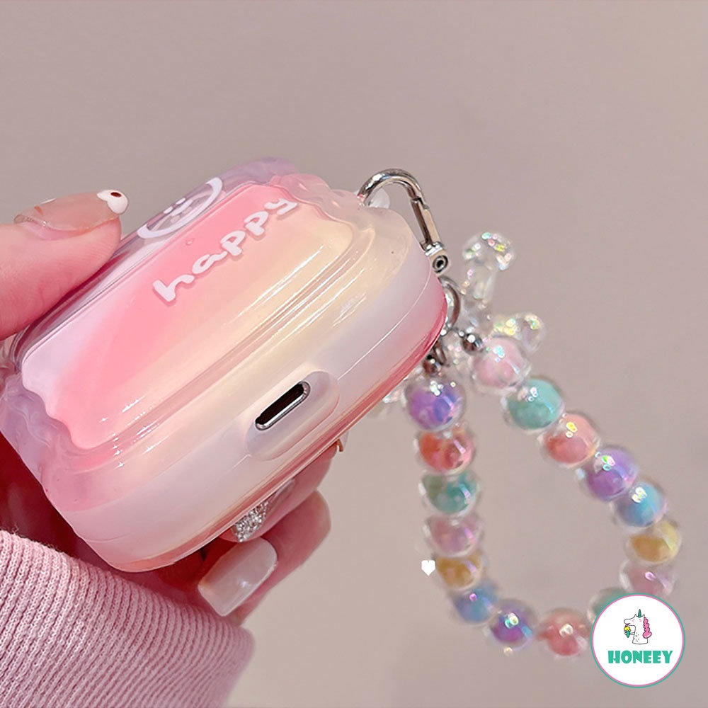 Pink Happy Earphone Cover Dengan Gelang Untuk Airpods1 2 3 Pro Soft Matte Case For Apple Airpod Pro2 Dengan Aksesoris Ornamen