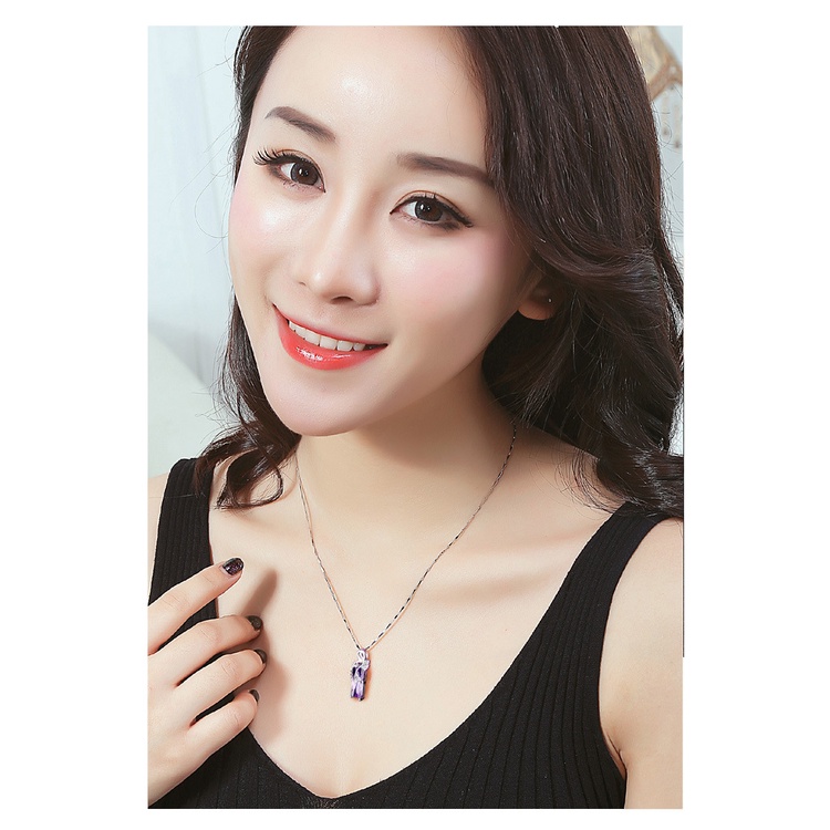 Goldkingdom Aksesoris Perhiasan Fashion Ready Stock Desain Kecil Perak Berlapis Empat Daun Rumput Amethyst Berlian Set Kalung Korea Kerah Pendek Rantai Liontin Untuk Wanita