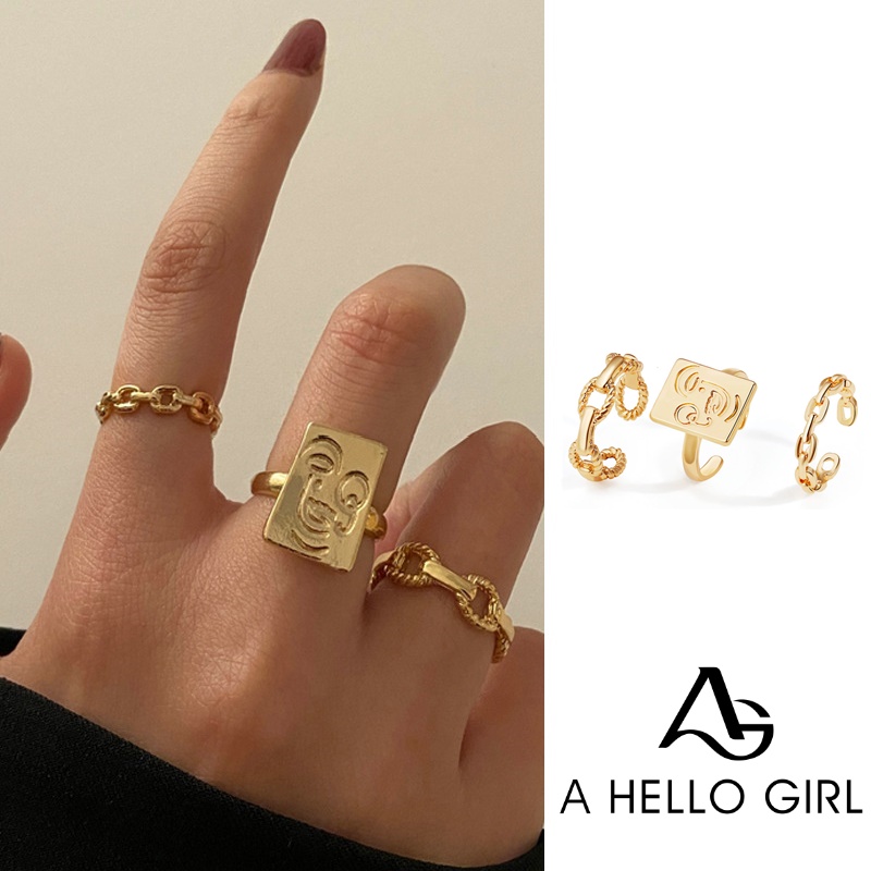 Fashion Retro Face Smiley Band Rings Adjustable Twist Braided Designs Gold Colors Finger Ring Jewelry Female