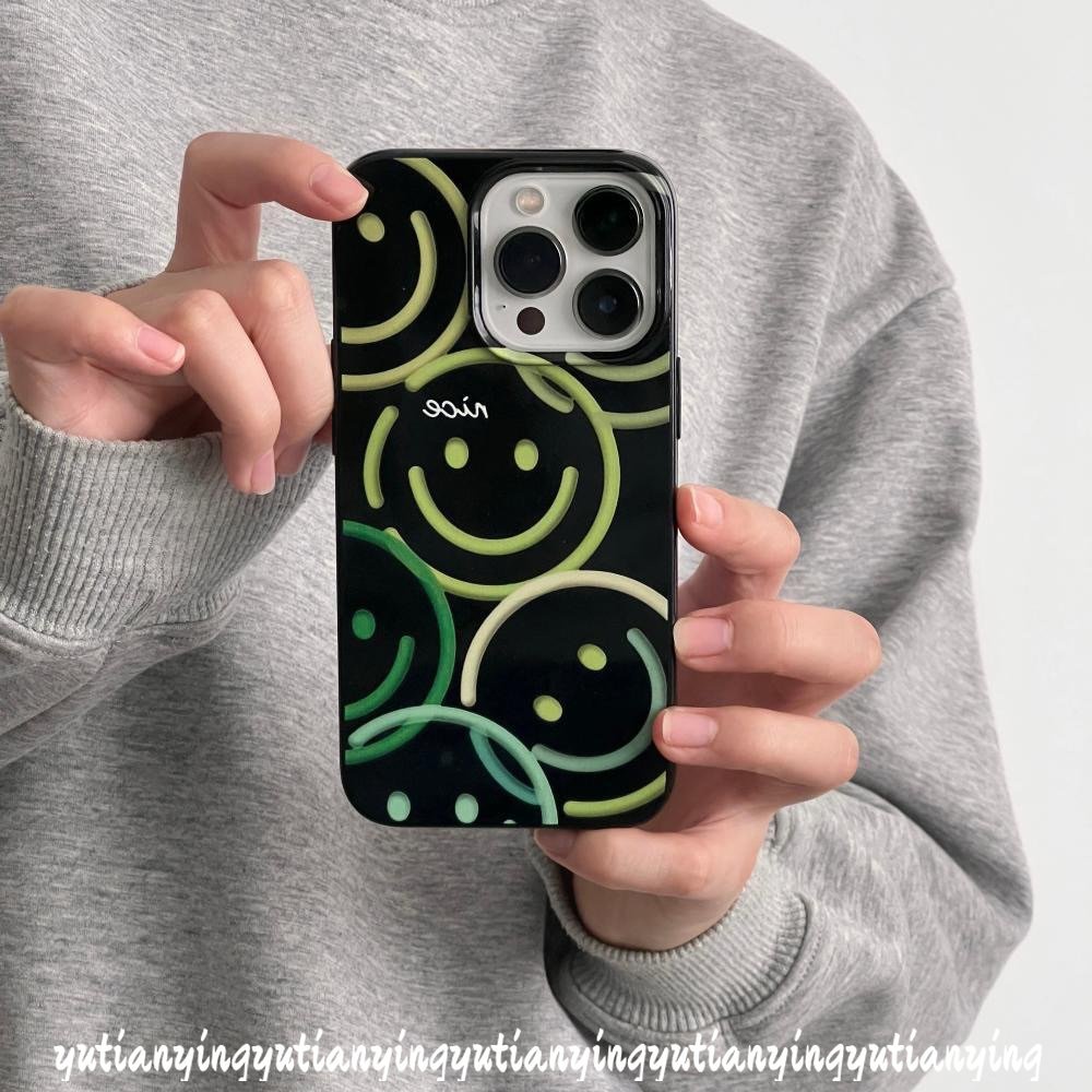 IPHONE Casing Ponsel Cantik Kartun Lucu Smiley Glossy Kompatibel Untuk Iphone11 Pro Max7 8 Plus XR 13 12 14 Pro Max X XS Max SE 2020 Pink Cherry Shockproof Halus Soft Cover