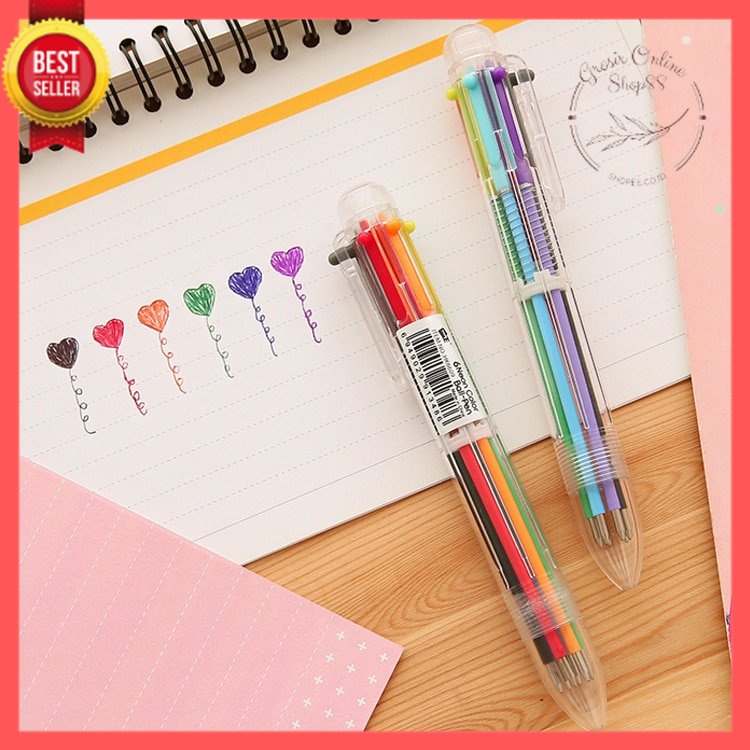 GOS -E412- Pulpen 6 Warna - Pulpen Mekanik 6 Warna Body TRANSPARAN